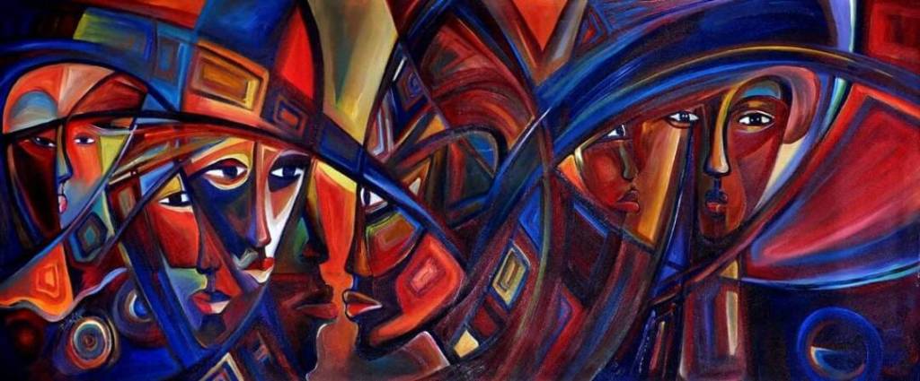 The Mirror a painting in bold earth colors by Paolo Akiiki